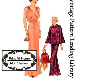 1930s Evening Gown With Optional Jacket - INSTANT DOWNLOAD - Reproduction 1936 Sewing Pattern #T8119 - 36 Inch Bust - PDF - Print At Home