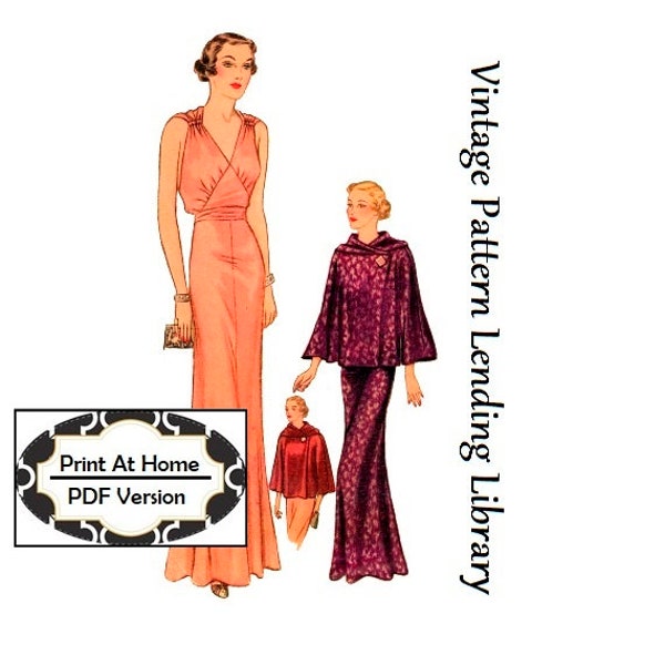 1930s Evening Gown With Optional Jacket - INSTANT DOWNLOAD - Reproduction 1936 Sewing Pattern #T8119 - 36 Inch Bust - PDF - Print At Home