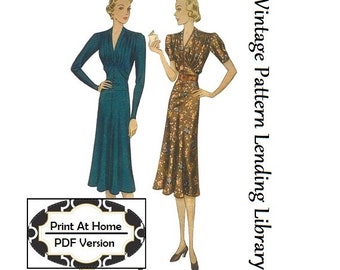 1930s Ladies Dress With Softly Gathered Bodice - INSTANT DOWNLOAD - Reproduction 1938 Sewing Pattern #T2930 PDF - Print At Home