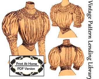 1900s Damen Bluse mit versteckter Vorderseite - SOFORTIGER DOWNLOAD - 1904-05 Reproduktion Schnittmuster #E9322 - 36 Inch Büste - PDF - Print At Home