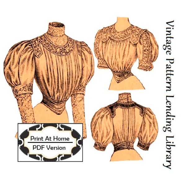 1900s Ladies Blouse With Tucked Front - INSTANT DOWNLOAD - 1904-05 Reproduction Sewing Pattern #E9322 - 36 Inch Bust - PDF - Print At Home