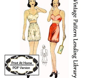 1930s Lingerie Bloomers & Brassiere - INSTANT DOWNLOAD - 1937 Reproduction Sewing Pattern #t0620 - 36 Inch Bust - Print At Home - PDF