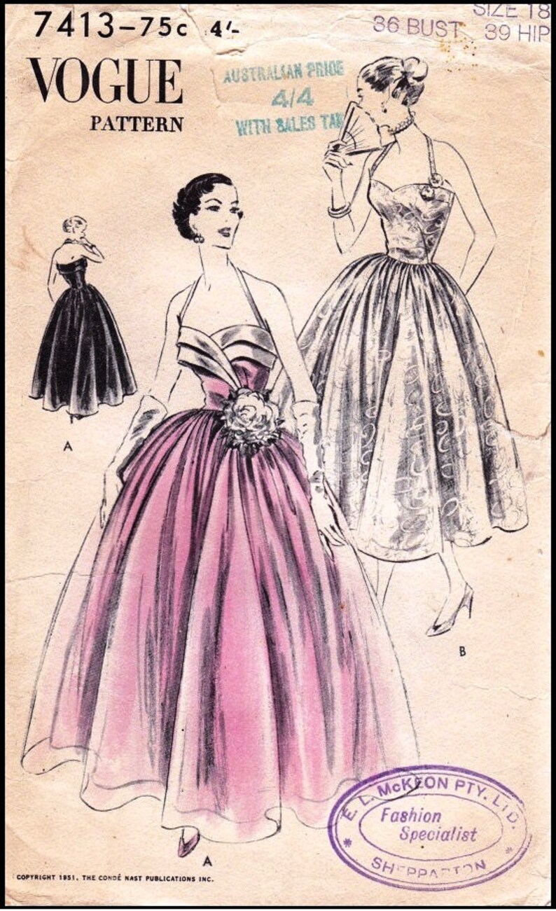 1950s Ladies Formal Dress or Gown Reproduction 1951 Sewing Pattern F7413 32 Inch Bust image 8