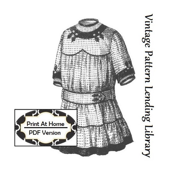 Robe à volants pour enfant de 1912 avec reliure contrastée en option - TÉLÉCHARGEMENT INSTANTANÉ - Patron de couture Reproduction #C0501 - PDF - Imprimer à la maison