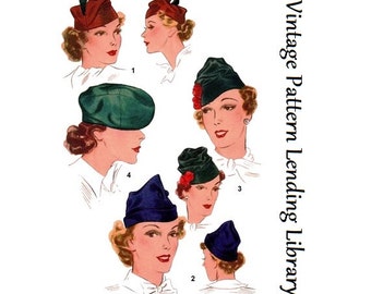 1930s Ladies Close Fitting Hats and Berets - Reproduction 1936 Sewing Pattern #H8515