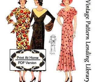 1930s Ladies Afternoon Dress In Three Styles - INSTANT DOWNLOAD - Reproduction 1932 Sewing Pattern #T1060 - 36 Inch Bust -PDF- Print At Home