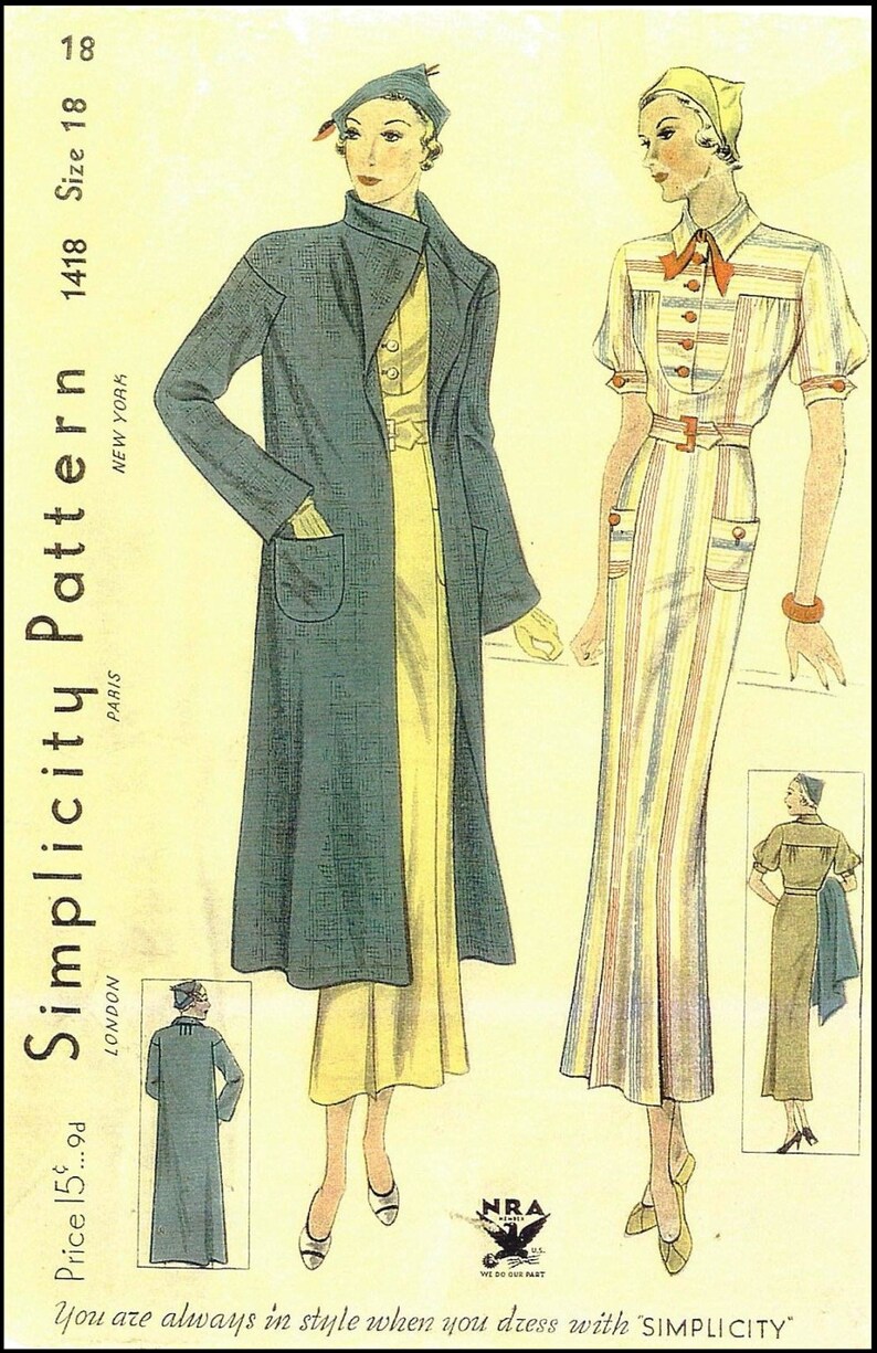 1930s Ladies Dress With Coat Reproduction 1934 Sewing Pattern T1418 36 Inch Bust image 6