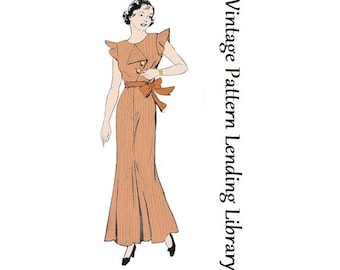 1930s Ladies Beach Pajamas - Loungewear - Reproduction Sewing Pattern #T1536 - 36 Inch Bust