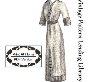 1912 Damen Haus Kleid - SOFORTIGER DOWNLOAD - Over-Dress Wrapper - Reproduktion Schnittmuster #E4018 - 34 Inch Büste - PDF - Print At Home