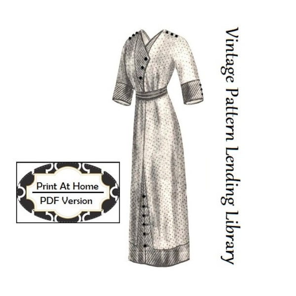 1912 Ladies House Dress - INSTANT DOWNLOAD - Over-Dress Wrapper - Reproduction Sewing Pattern #E4018 - 34 Inch Bust - PDF - Print At Home