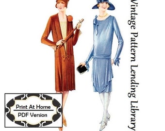 1920s Ladies Day Dress In Two Styles - INSTANT DOWNLOAD - Reproduction 1927 Sewing Pattern #Z0579 - 36 Inch Bust - PDF - Print At Home