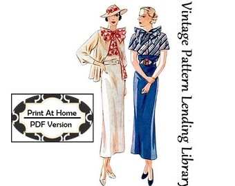 1930s Ladies Day Suit with Dress and Jacket - INSTANT DOWNLOAD - Reproduction 1935 Sewing Pattern #T1687 - 36 Inch Bust- PDF - Print At Home