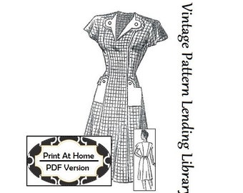 1940s Ladies Day Dress - INSTANT DOWNLOAD - Reproduction Sewing Pattern #F4799 - 42 Inch Bust - PDF - Print At Home