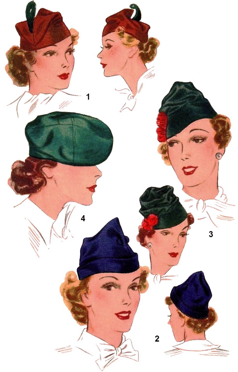 1930s Ladies Close Fitting Hats and Berets Reproduction 1936 Etsy