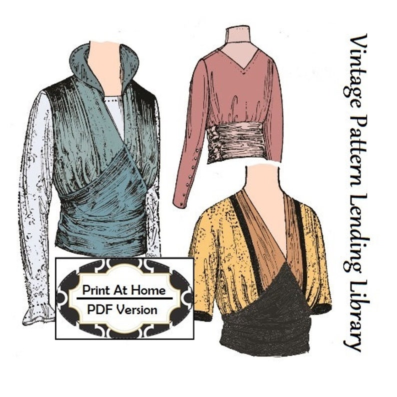 Edwardian Blouses |  Lace Blouses, Sweaters, Vests     1912 Ladies Waist in Three Styles - INSTANT DOWNLOAD - Reproduction Sewing Pattern #E7784 - 36 Inch Bust - PDF - Print At Home  AT vintagedancer.com