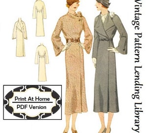 1930s Damen Mantel mit Blumen Akzent - SOFORTIGER DOWNLOAD - Reproduktion 1932 Schnittmuster #T7039 - 36 Inch Büste - PDF - Print At Home