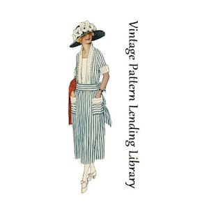 1920s Ladies Seaside Dress With Sash - Reproduction 1921 Sewing Pattern #Z3074 - 38 Inch Bust