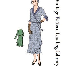 1930s Ladies Wrap Around Dress - Reproduction Sewing Pattern #T0337 - 36 Inch Bust