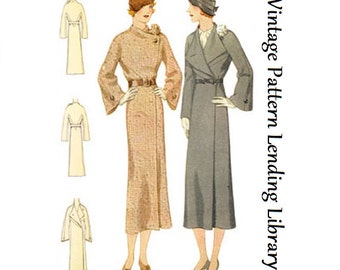1930s Ladies Coat With Flower Accent - Reproduction 1932 Sewing Pattern #T7039 - 36 Inch Bust