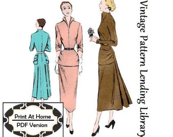 1940s Ladies Cocktail Dress with Yoke Drape - INSTANT DOWNLOAD - Reproduction 1949 Sewing Pattern #F7725 - 36 Inch Bust -PDF - Print At Home