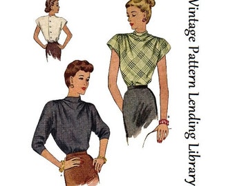 1940s Ladies Cowl-Style Neck Blouse - Reproduction 1946 Sewing Pattern #F6690 - 34 Inch Bust