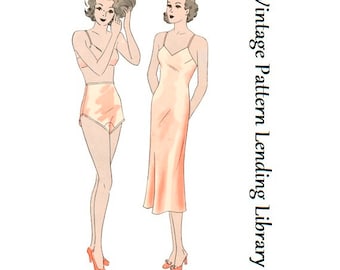 1930s Ladies Lingerie Pantie and Slip - Reproduction 1936 Sewing Pattern #T1136 - 38 Inch Bust
