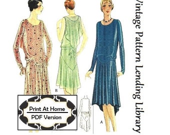 1920s Ladies Dress With Shoulder Drape - INSTANT DOWNLOAD- Reproduction 1928 Sewing Pattern #Z5428 - 34 Bust - PDF - Print At Home