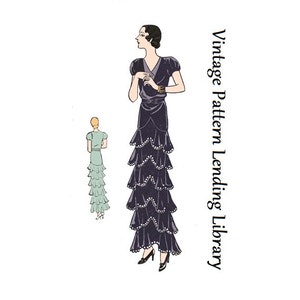 1930s Ladies Evening Gown With Ruffled Tiers by Nicole Groult Reproduction 1931 Sewing Pattern T1515 34 Inch Bust image 1