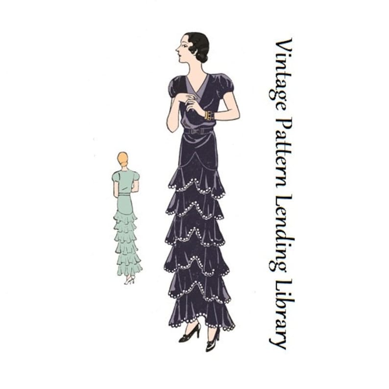 1930s Ladies Evening Gown With Ruffled Tiers by Nicole Groult Reproduction 1931 Sewing Pattern T1515 34 Inch Bust image 1