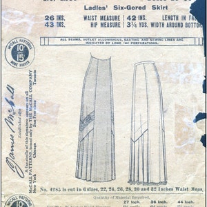 1900s Ladies Six Gored Skirt with Pleated Insets 1908 Reproduction Sewing Pattern E4285 30 Inch Waist image 2
