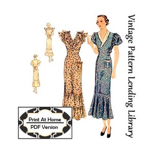 1930s Ladies Hooverette Day Dress INSTANT DOWNLOAD Reproduction 1935 Sewing Pattern T1889 34 Inch Bust PDF Print At Home image 1