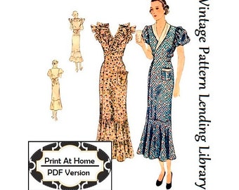 1930s Ladies Hooverette Day Dress - INSTANT DOWNLOAD - Reproduction 1935 Sewing Pattern #T1889 - 34 Inch Bust - PDF - Print At Home