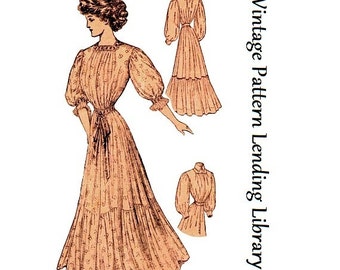 1900s Ladies House Dress or Wrapper - 1908 Reproduction Sewing Pattern #E2263 - 38 Inch Bust