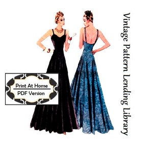 1930s Evening Gown With Sweetheart Neckline - INSTANT DOWNLOAD - Reproduction 1938 Sewing Pattern #T3027 -32 Inch Bust - PDF - Print At Home