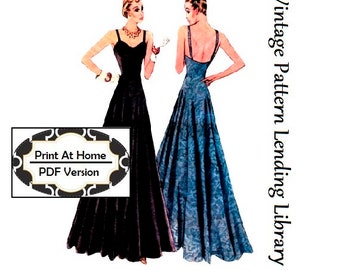 1930s Evening Gown With Sweetheart Neckline - INSTANT DOWNLOAD - Reproduction 1938 Sewing Pattern #T3027 -32 Inch Bust - PDF - Print At Home