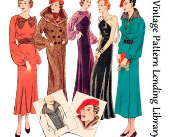 1930s Ladies Seven Piece Ensemble - Reproduction 1935 Sewing Pattern #T0677 - 36 Inch Bust