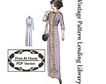 1912 Ladies Dress with Four Gore Skirt - INSTANT DOWNLOAD - Reproduction Sewing Pattern #E6131 - 36 Inch Bust - PDF - Print At Home