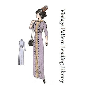 1910s Ladies Dress with Four Gore Skirt - 1912 Reproduction Sewing Pattern #E6131 - 36 Inch Bust