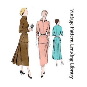 1940s Ladies Cocktail Dress with Yoke Drape - Reproduction 1949 Sewing Pattern #F7725 - 36 Inch Bust