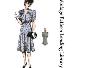 1940s Ladies Day Dress With Shoulder Tucks - Reproduction Sewing Pattern #F4732 - 38 Inch Bust