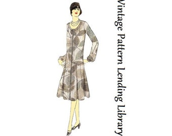 1920s Ladies Dress With Contrast Front Panel - Reproduction 1926 Sewing Pattern #Z4381 - 36 Inch Bust