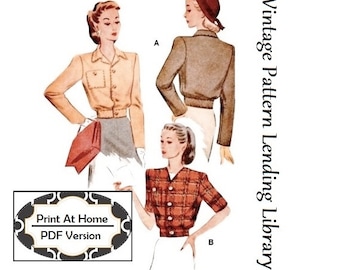 Jaren 1940 Dames Eisenhower Style Jacket - INSTANT DOWNLOAD - Reproductie 1944 Naaipatroon #F5766 - 32/34 Inch Bust - PDF - Print thuis