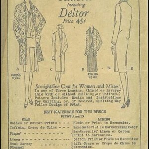 1920s Ladies Straight-Line Coat With Optional Quilting Reproduction 1929 Sewing Pattern Z2545 36 Inch Bust image 8