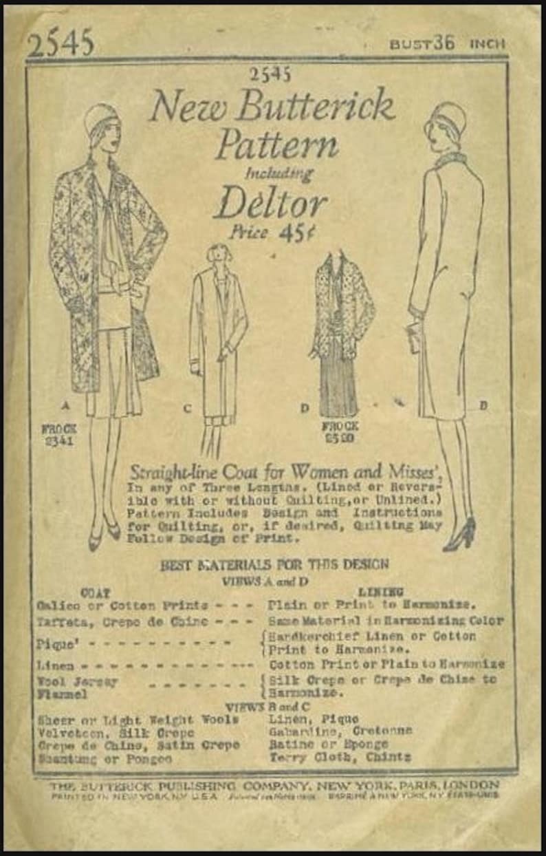 1920s Ladies Straight-Line Coat With Optional Quilting Reproduction 1929 Sewing Pattern Z2545 36 Inch Bust image 8