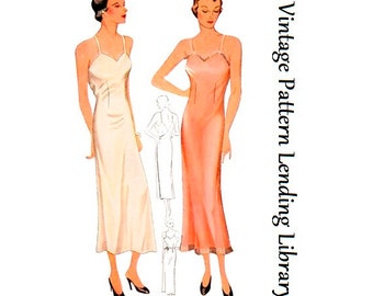 Jaren 1930 dames low cut back avond slip met wrap back detaillering - reproductie 1935 naaipatroon #T1836 - 34 inch buste