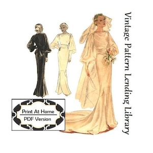1930s Ladies Wedding or Evening Gown - INSTANT DOWNLOAD - Reproduction 1935 Sewing Pattern #T8331 - 34 Inch Bust - PDF - Print At Home