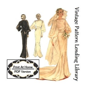 1930s Ladies Wedding or Evening Gown - INSTANT DOWNLOAD - Reproduction 1935 Sewing Pattern #T8331 - 34 Inch Bust - PDF - Print At Home