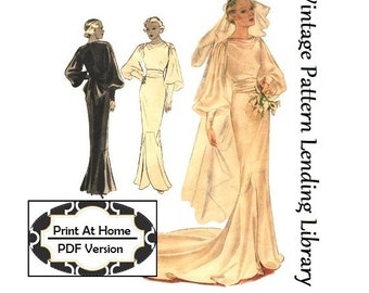 1930s Ladies Wedding or Evening Gown - INSTANT DOWNLOAD - Reproduction 1935 Sewing Pattern #T8331 - 34 Inch Bust - PDF - Print At Home