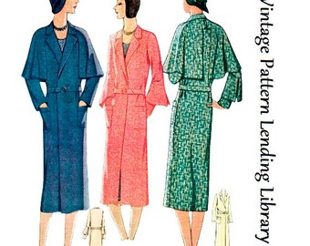 1930 Ladies Coat With Optional Cape - Reproduction Sewing Pattern #T6212 - 34 Inch Bust