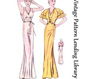 1930s Ladies Lingerie Nightgown with Jacket - Reproduction 1934 Sewing Pattern #T1407 - 38 Inch Bust